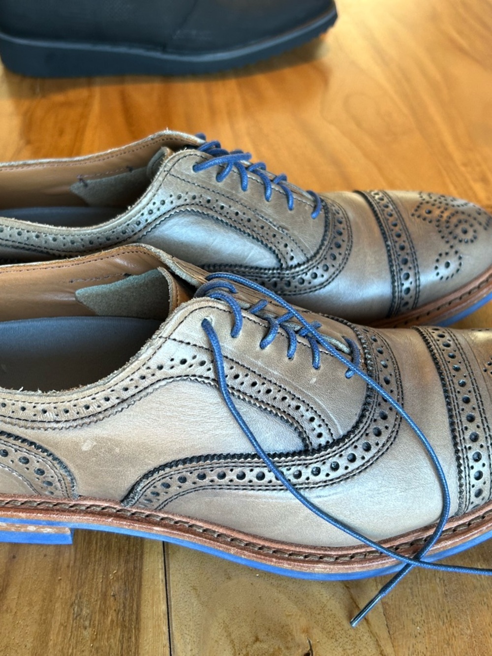 Allen Edmonds Strandmok Oxfords with Blue Dainite Rubber Soles and Blue Laces